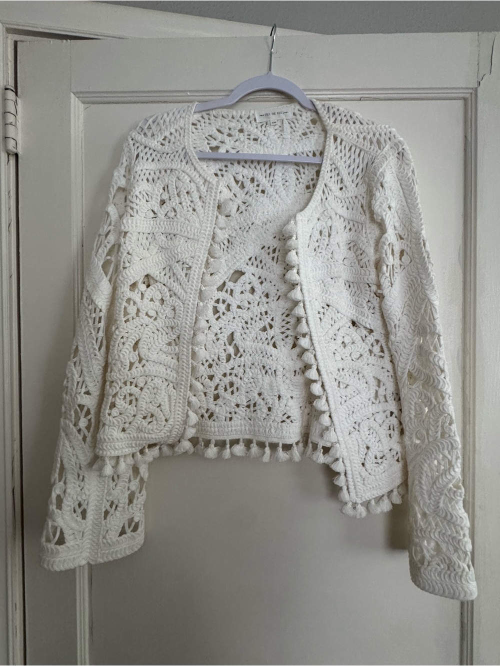 White Crochet Openwork Structured Jacket